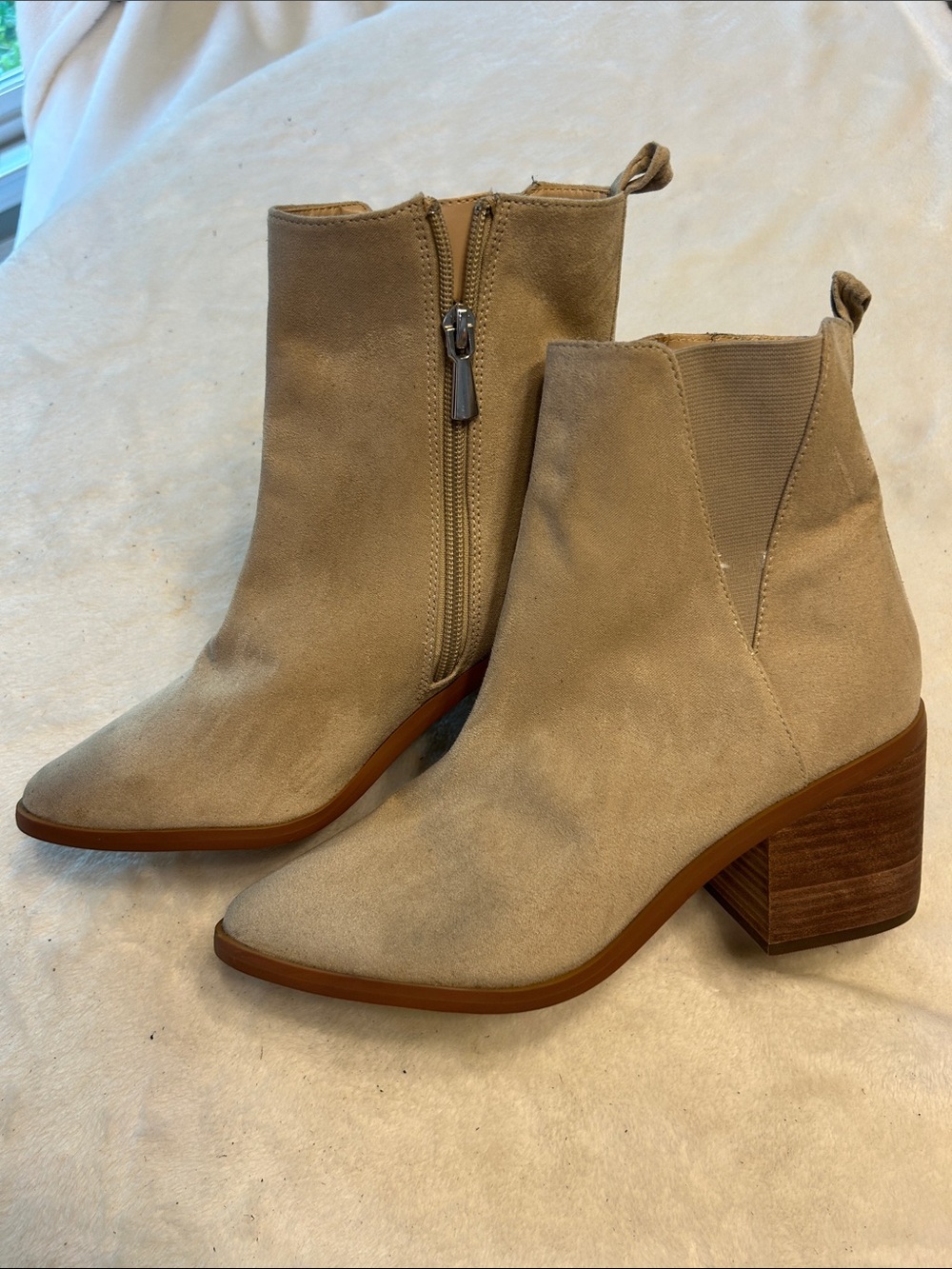 bp beige Suede Block Heel Ankle Boots